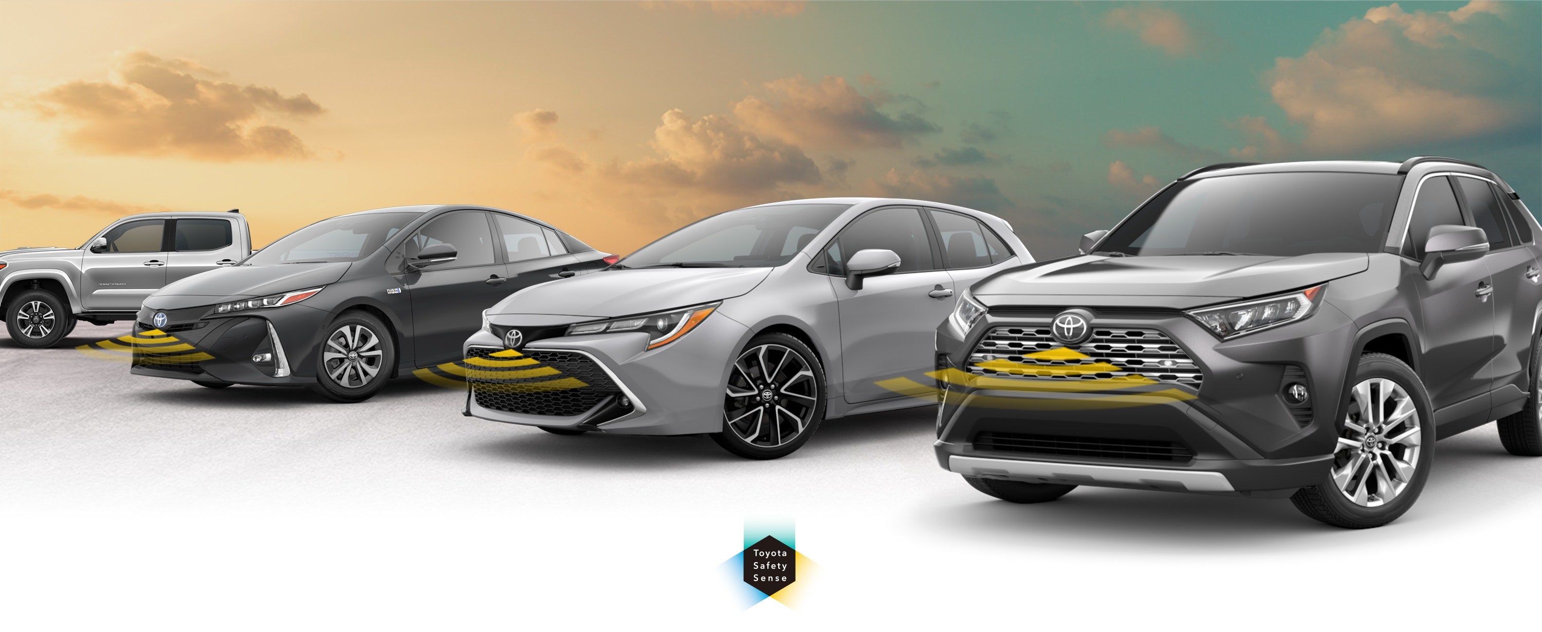 Toyota Safety Sense: Designed for Safety. Options shown on Toyota models including RAV4, Tacoma, and Camry, available now at Toyota Smithfield in Smithfield RI.